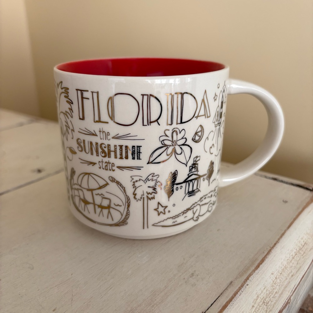 2018 Starbucks Been There Series Florida Mug White with Gold Red Interior